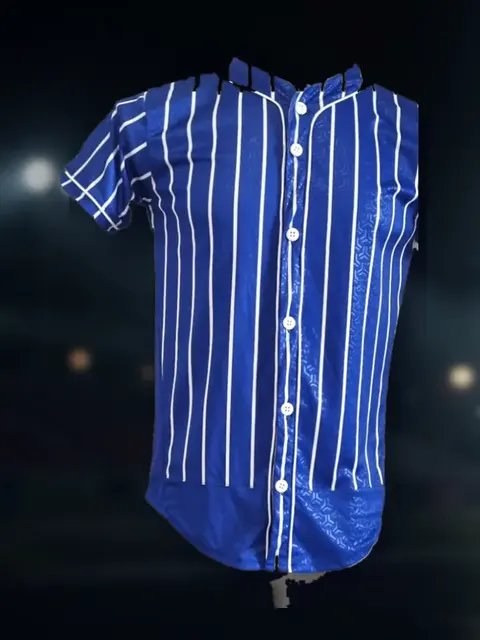 Casaca de béisbol sublimada a rayas azul y blanco