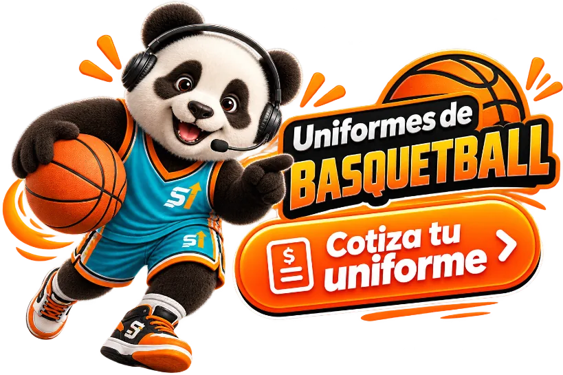 Panda de Sublimpulse con balón de básquetbol: Uniformes de básquetbol. Cotiza tu uniforme.