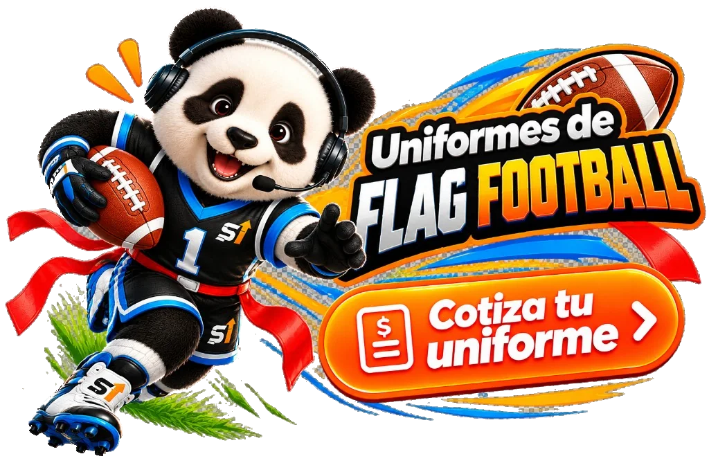 Panda de Sublimpulse con balón ovalado: Uniformes de flag football. Cotiza tu uniforme.